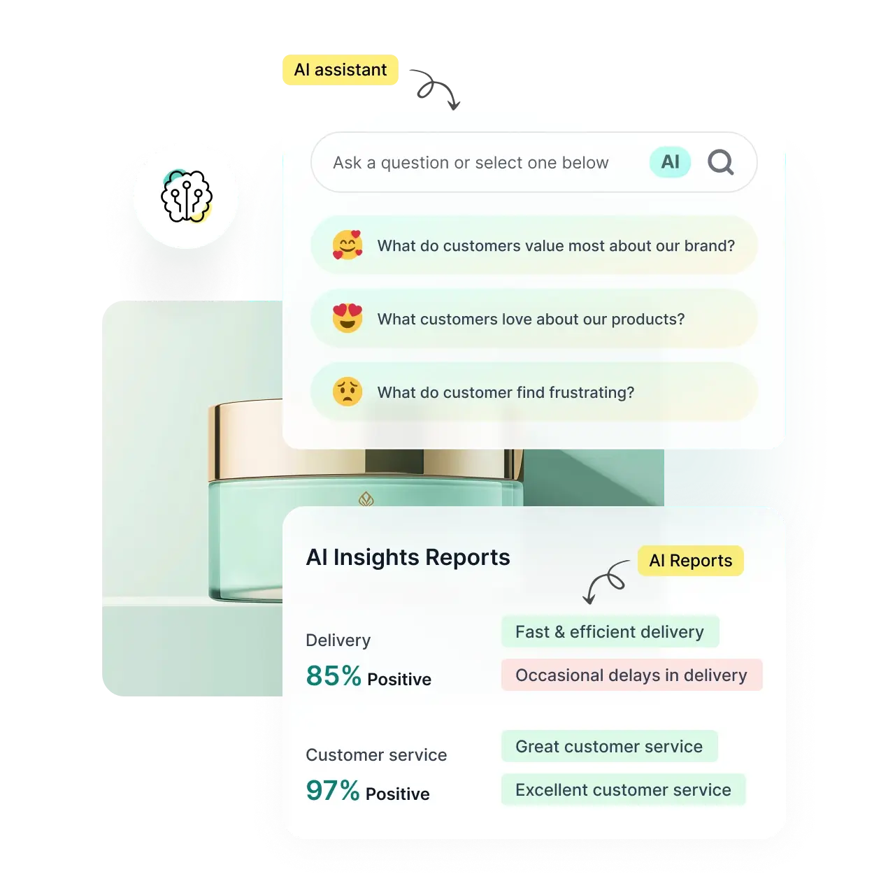 Save time analyzing reviews with AI Insights and Reports.
