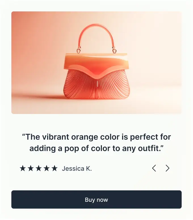 Highlight and feature standout phrases from customer reviews next to "Buy Now" buttons to encourage purchases.