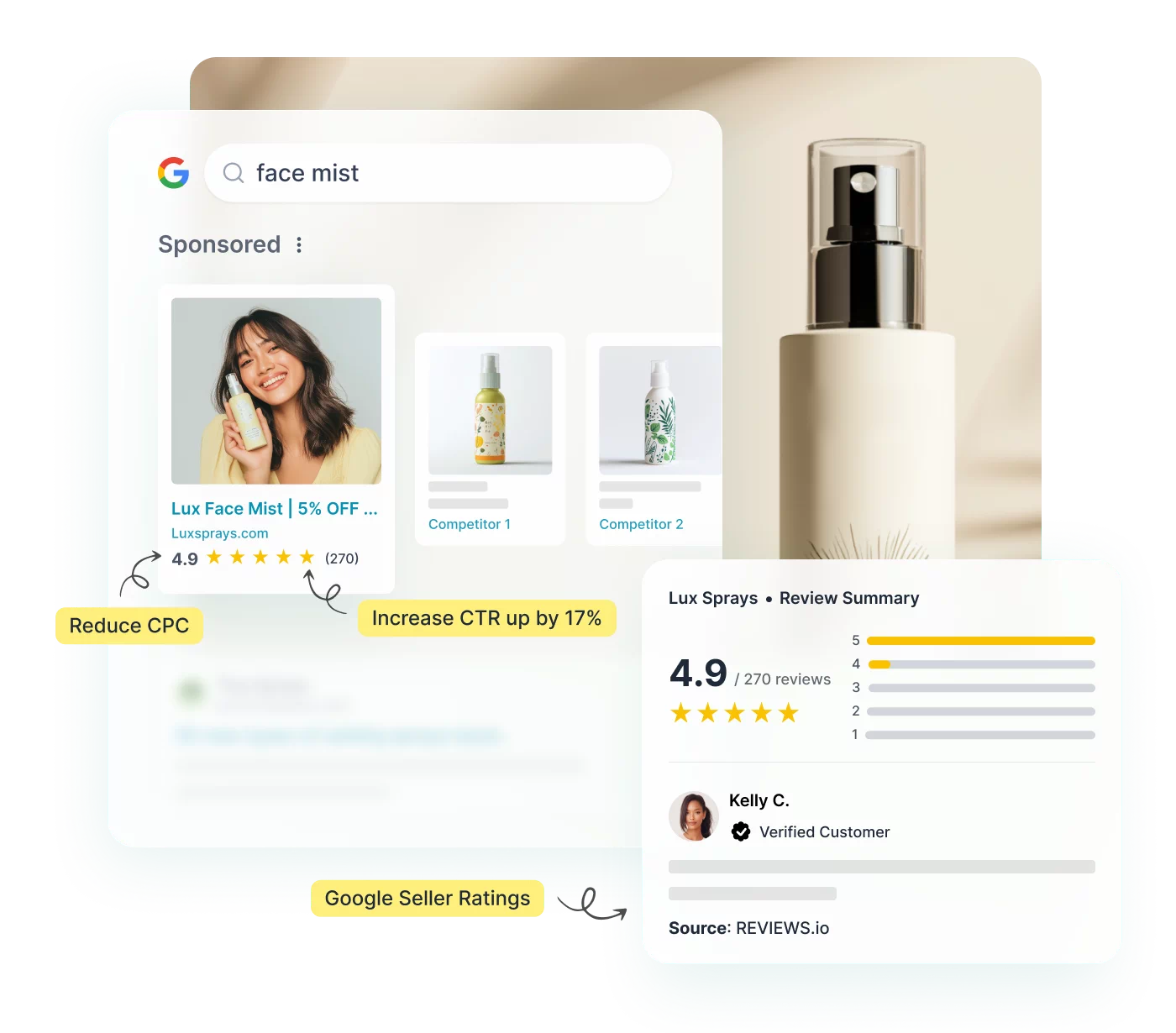 Collect feedback easily with REVIEWS.io surveys feature.