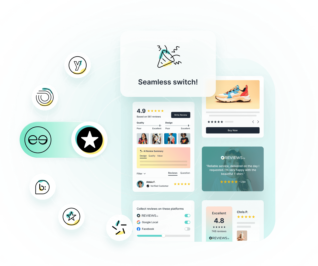Collect feedback easily with REVIEWS.io surveys feature.