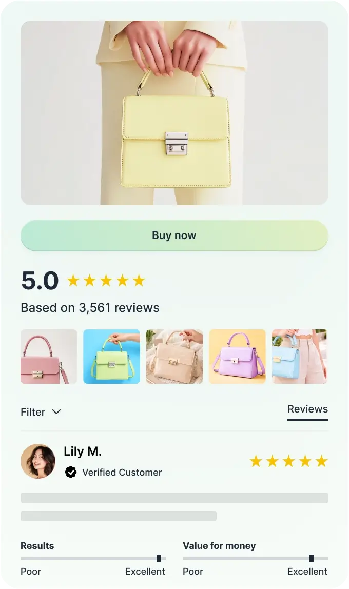 Effortlessly respond to customer reviews in your tone and language with AI-powered replies, all in just one click.