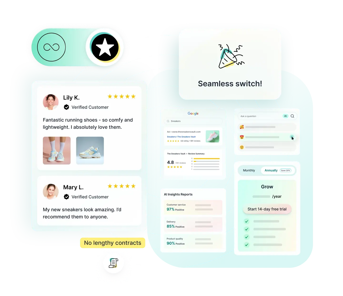 Collect feedback easily with REVIEWS.io surveys feature.
